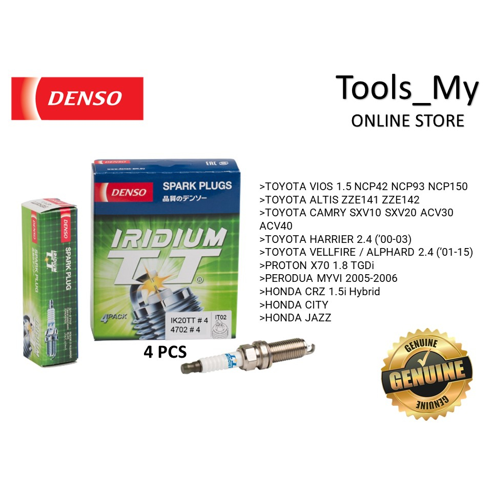 IK20TT DENSO IRIDIUM TT 4102 SPARK PLUG (4PCS) TOYOTA HONDA PERODUA