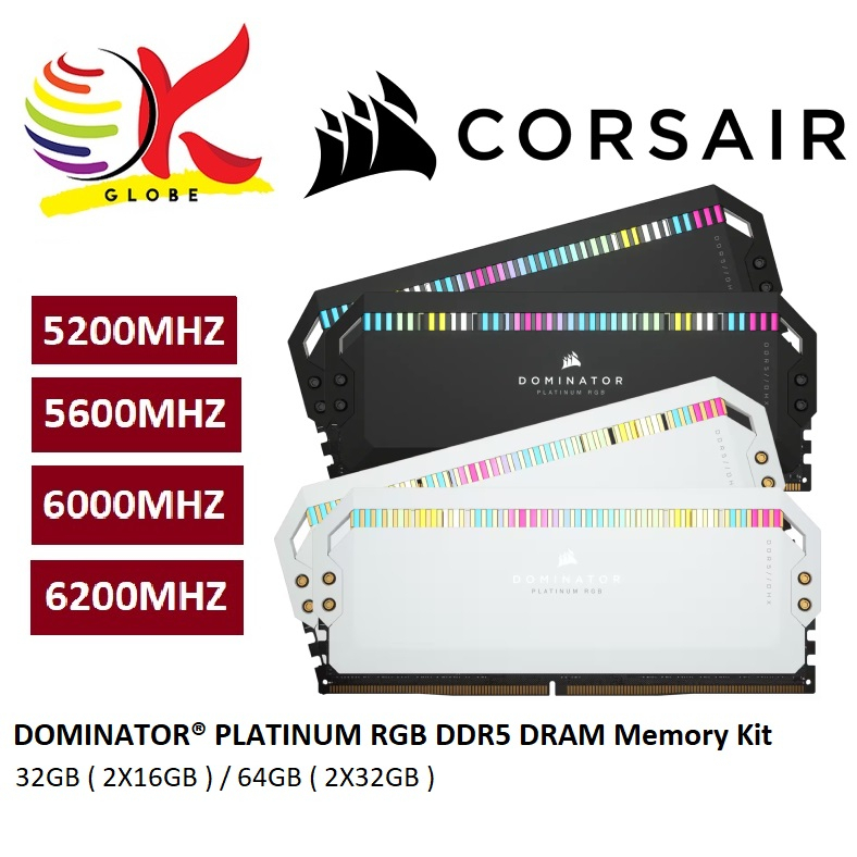 Corsair DOMINATOR PLATINUM RGB DDR5 หน่วยความจําแรมคอมพิวเตอร์ตั้งโต๊ะ DIMM ( 5200MHZ / 5600MHZ / 6000MHZ / 6200MHZ ) ( 32GB / 64GB )