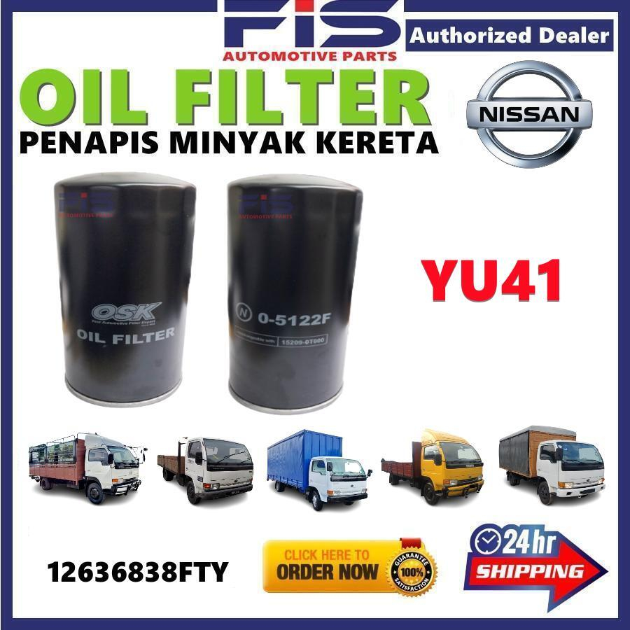 กรองน้ํามันเครื่อง FIS Nissan YU41 15209-0T000 O-5122F รถประกอบสีดํา