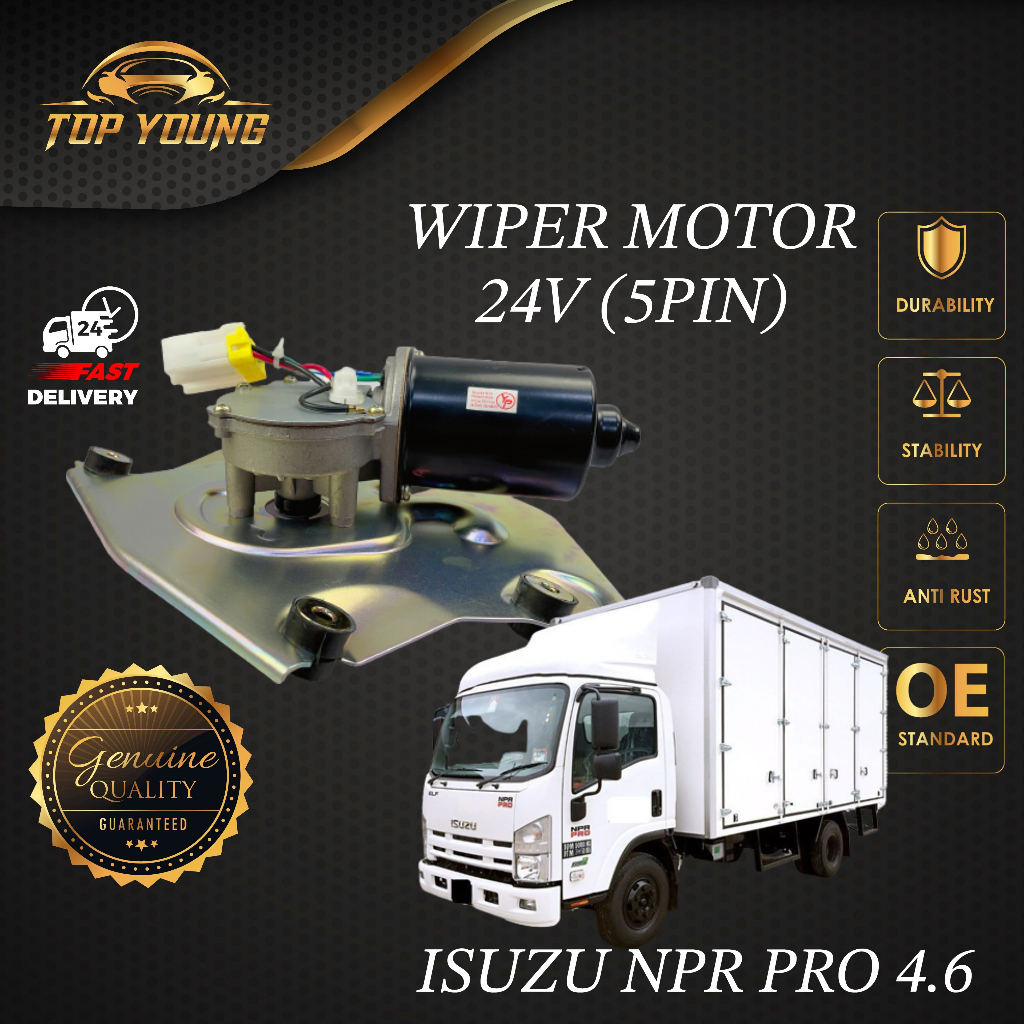 ISUZU NPR PRO 4.6 TRUCK / NLR 2.8 24V 5PIN OEM WIPER MOTOR ยี่ห้อคุณภาพสูง