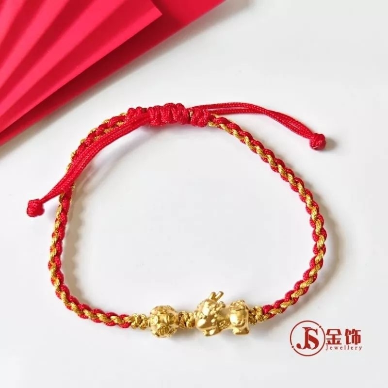 Js Jewellery 999 Gold Pixiu Strap 999 Pure Gold Coin Bead Pixiu Baby Hand Strap Emas