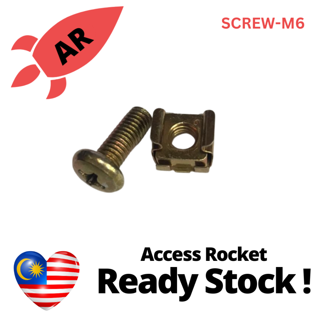 Server Rack M6 Cage Nuts and Screws suit (GOLD)สําหรับ All Type Rack (10 ชิ้น)