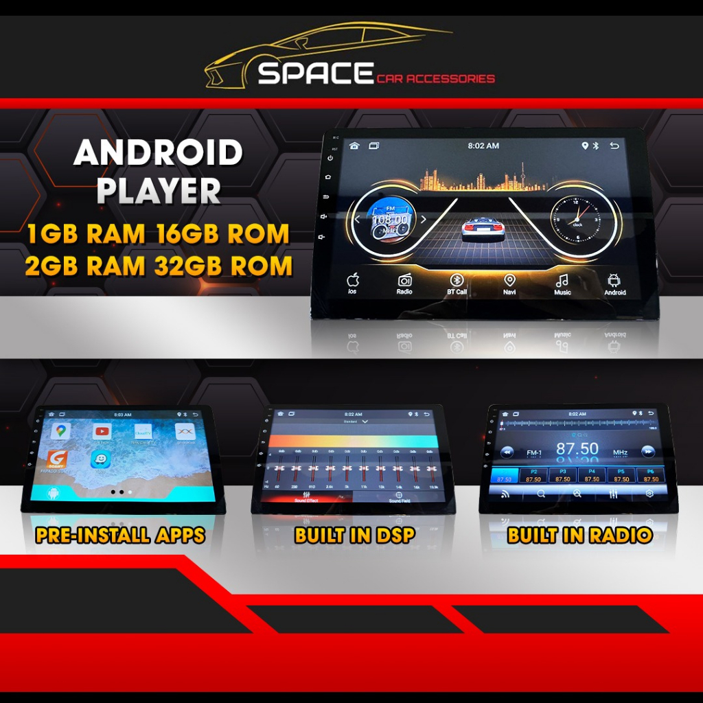 เครื่องเล่น Android 9 10 นิ้ว Quad Core เครื่องเล่น MP5 มัลติมีเดียในรถยนต์