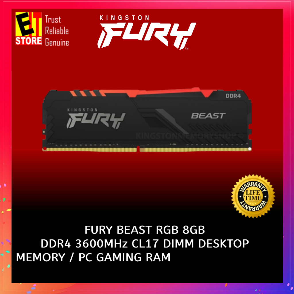 Kingston FURY BEAST แรม RGB 8GB 16GB 32GB DDR4 3600MHz CL17 DIMM DESKTOP MEMORY RGB PC สําหรับเล่นเกม