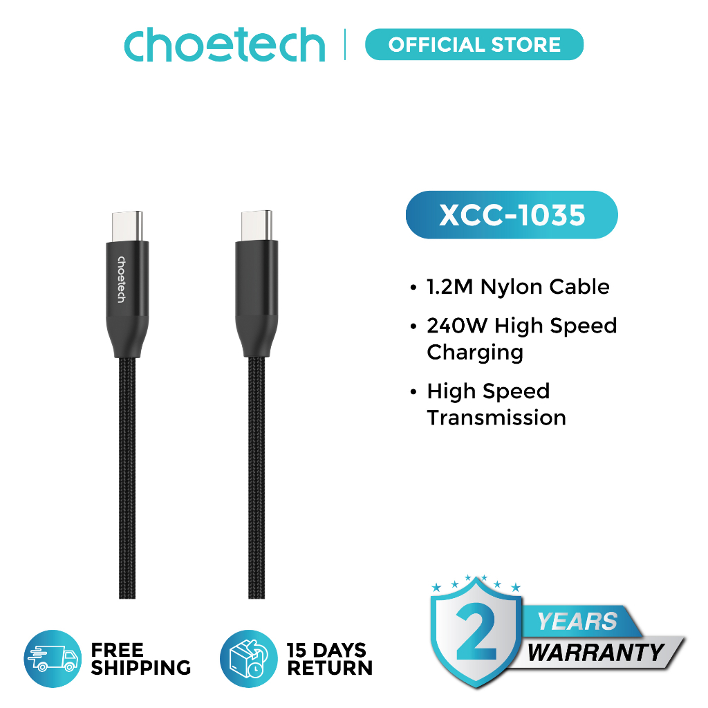 Choetech XCC-1035 (1.2 ม.) 240W PD C เป็น C สายไนล่อนถักเปีย สําหรับ iPhone 15 15 Plus 15 Pro 15 Pro Max / Samsung / Huawei
