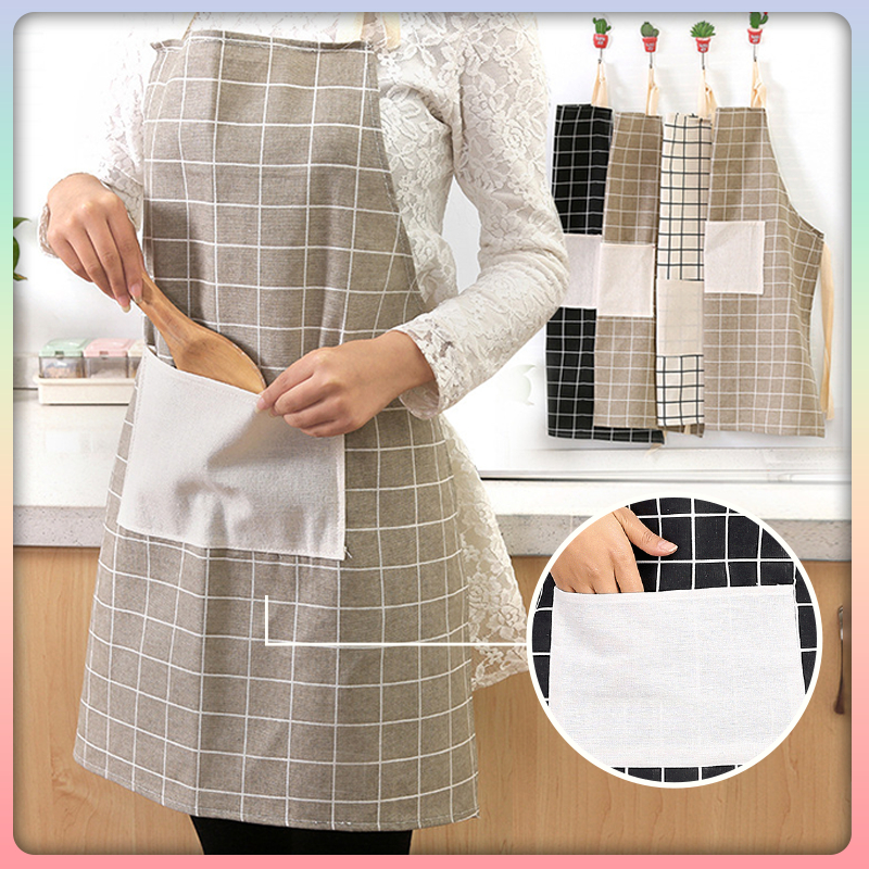 ผ้ากันเปื้อนครัว ผ้าฝ้าย Unisex ป้องกันน้ํามันผ้ากันเปื้อนพร้อมกระเป๋าทําอาหารบริกรผ้ากันเปื้อนสไตล์