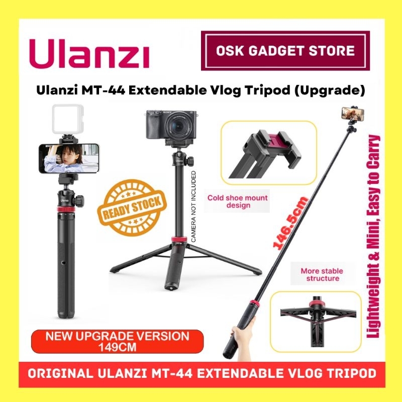 Ulanzi MT-44 Extendedeble Vlog ขาตั้งกล้องรุ่นอัพเกรดสูงสุด 146.5 ซม.