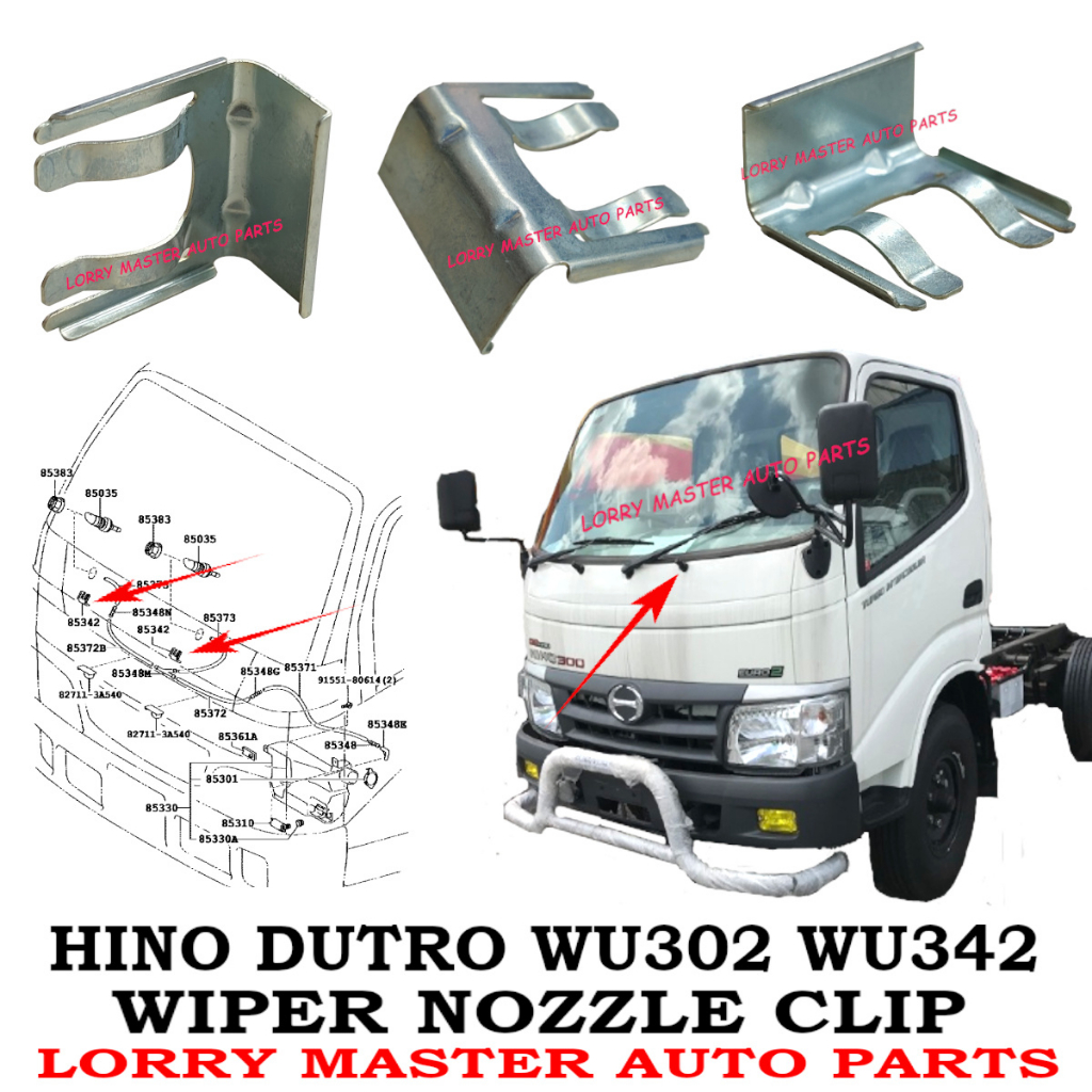 J01S08 WIPER NOZZLE CLIP HINO 300 DUTRO WU302 WU342 LORRY TRUCK AKSESORI