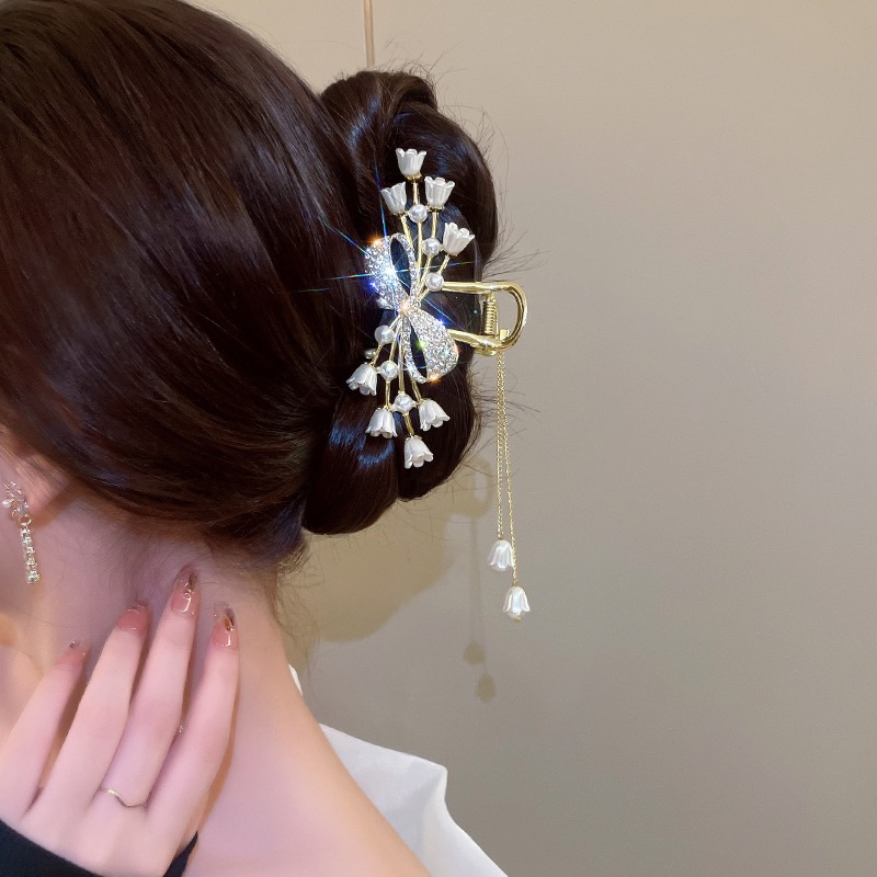 (Z222) ZAYA พรีเมี่ยมคุณภาพ Rhinestone Ribbon Bluebell Dangling 10.5 ซม.แฟชั่นผม Claw