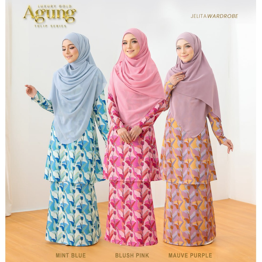 Jw KURUNG AGUNG LUXURY GOLD LINE (ตัด Riau - Velvet Crepe) Corak Bunga Cantik, Tulip & Viola by Joli