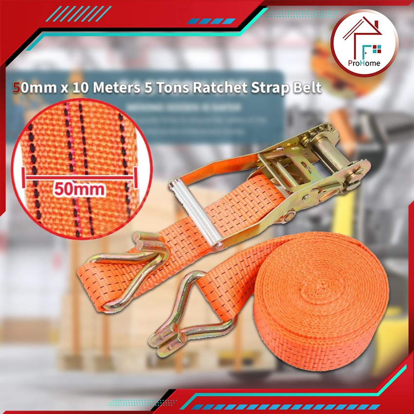 *Heavy Duty* 50MM x 10M Ratchet Tie Down Belt / 5Tons Vehicle Metal Universal Strap / Tali Pinggang 