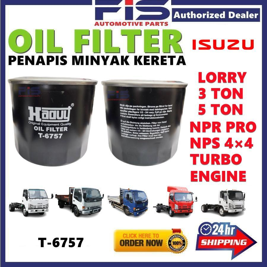 FIS กรองน้ํามัน Isuzu Lorry Perkasa NPR PRO NPS 4X4 ELF 4X4 TURBO ENGINE Hicom O-757 Penapis Minyak 