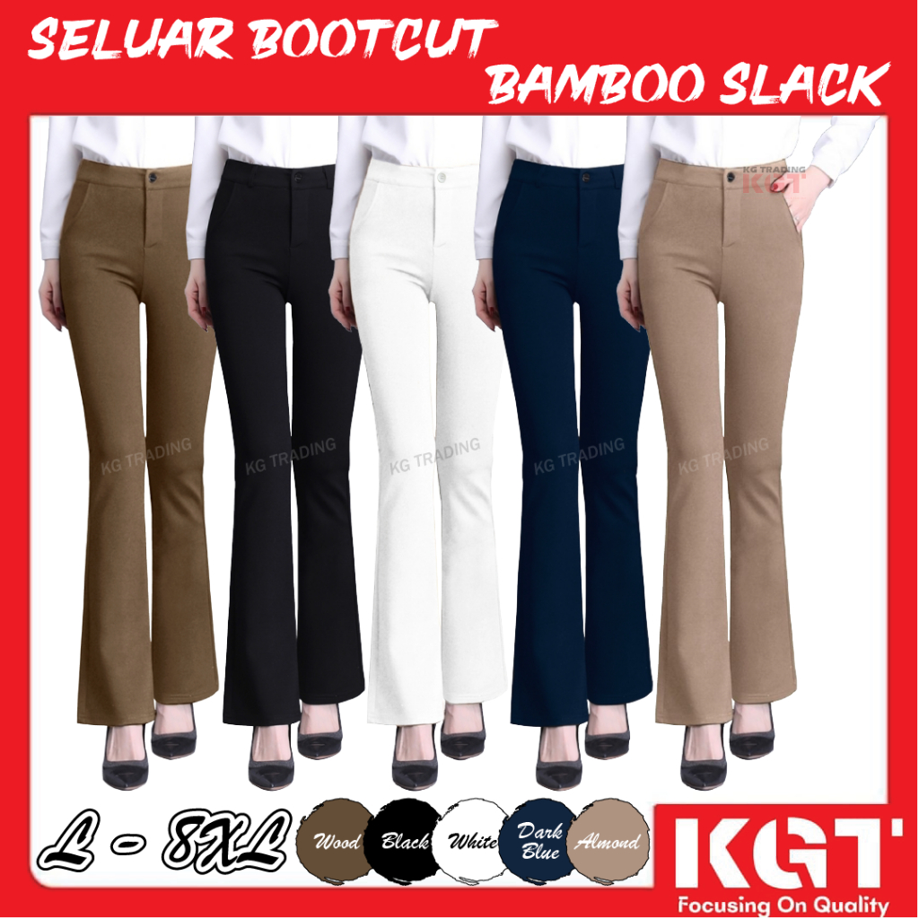 KGT BAMBOO SLACK SELUAR BOOTCUT Scuba Baggy Cutting TEBAL LADIES SLACK BAMBOO BERBUTANG ZIP 9888