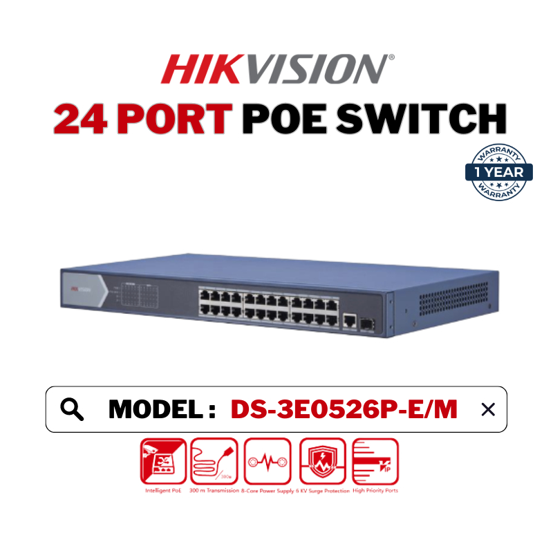 HIKVISION Network 24 Port L2 Gigabit Unmanaged PoE Switch DS-3E0526P-E/M