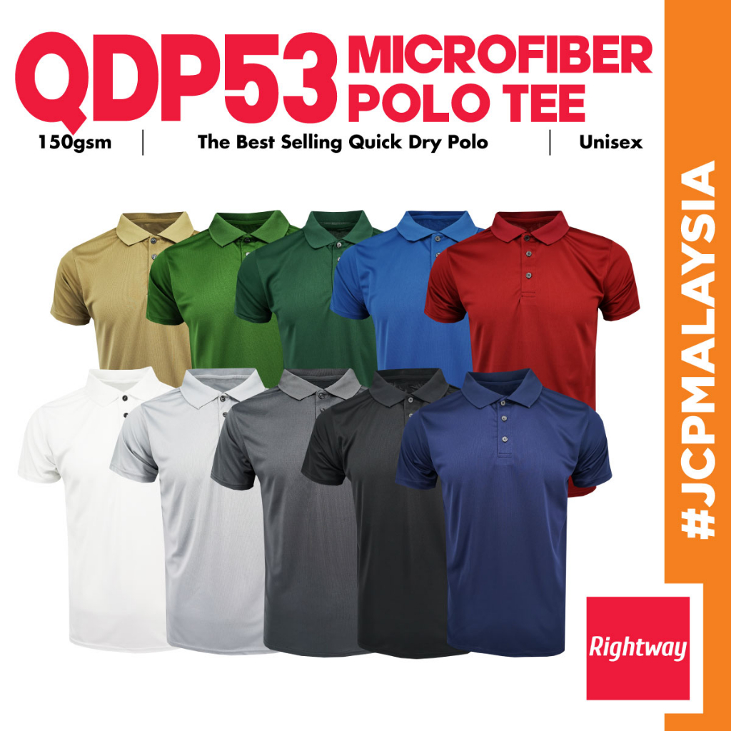 JCP x RIGHTWAY QDP53 Cool Fit Quick Dry Polo เสื้อยืด Unisex ผู้ใหญ่ไมโครไฟเบอร์กีฬา Polo Group A