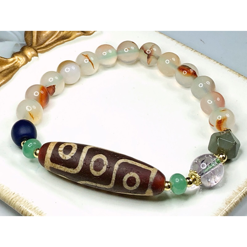 ทิเบต Dzi ลูกปัด Nine Eyed Dzi ลูกปัดทิเบตเก่า Mine Nine Eyed Dzi ลูกปัด 38.8 x11.8 มม.