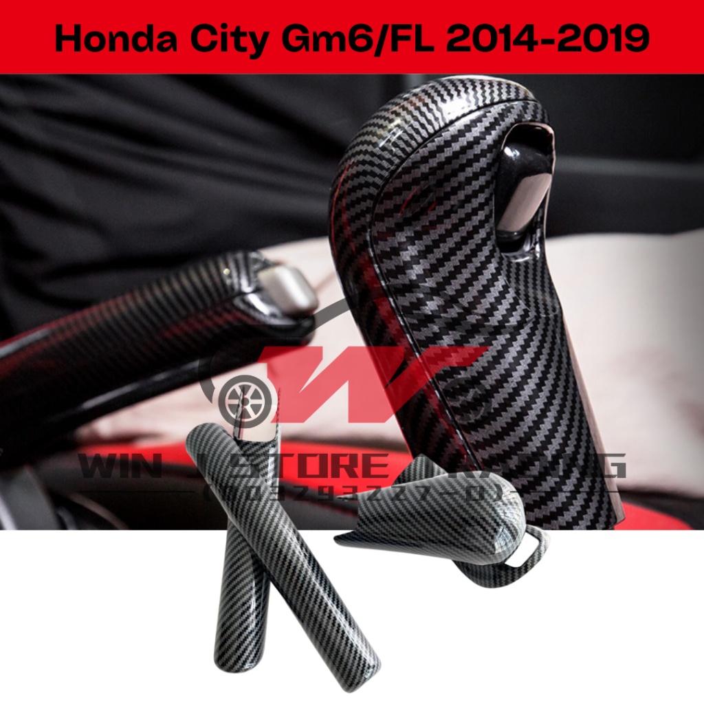 มาใหม่ ฝาครอบเกียร์คาร์บอน และเบรกมือ สําหรับ Honda City Gm6 Jazz GK5 2014-2019