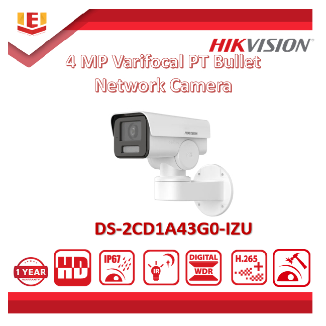HIKVISION DS-2CD1A43G0-IZU 4MP Motorized Varifocal PT Bullet Network Camera