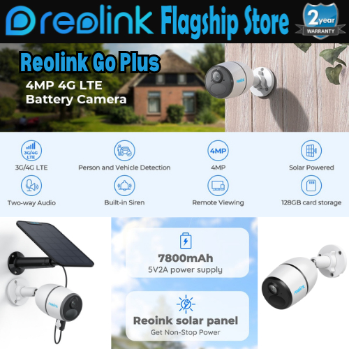 Reolink Go Plus 2K 4MP 4G LTE IP Security กล้องวงจรปิดกลางแจ้งไร้สายซิมการ์ดกล้องวงจรปิดแบตเตอรี่ขับ