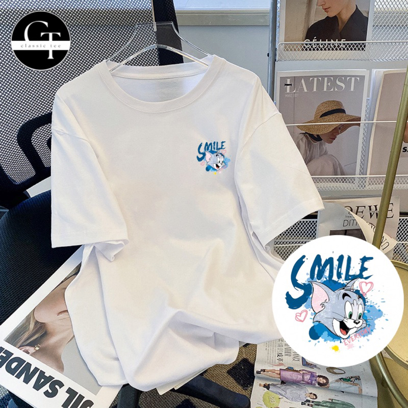 T0M & J3RRY เสื้อยืดผ้าฝ้าย 100% PRINTED GRAPHIC COUPLE/OVERSIZED/UNISEXevenT T T T T T T Tshirt 猫和F