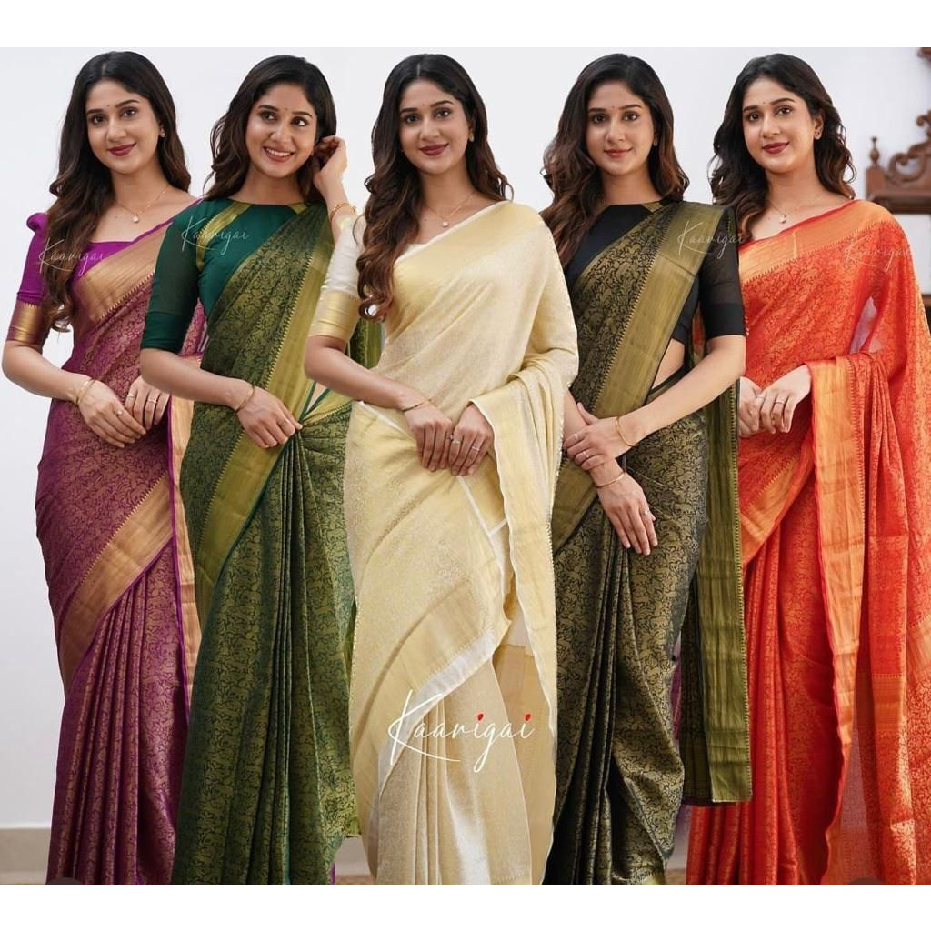 Saree Silk Saree แบบนุ่มพร้อมเสื้อ Contrast / Saree งานแต่งงานสําหรับผู้หญิง / Saree เพื่อนเจ้าสาว
