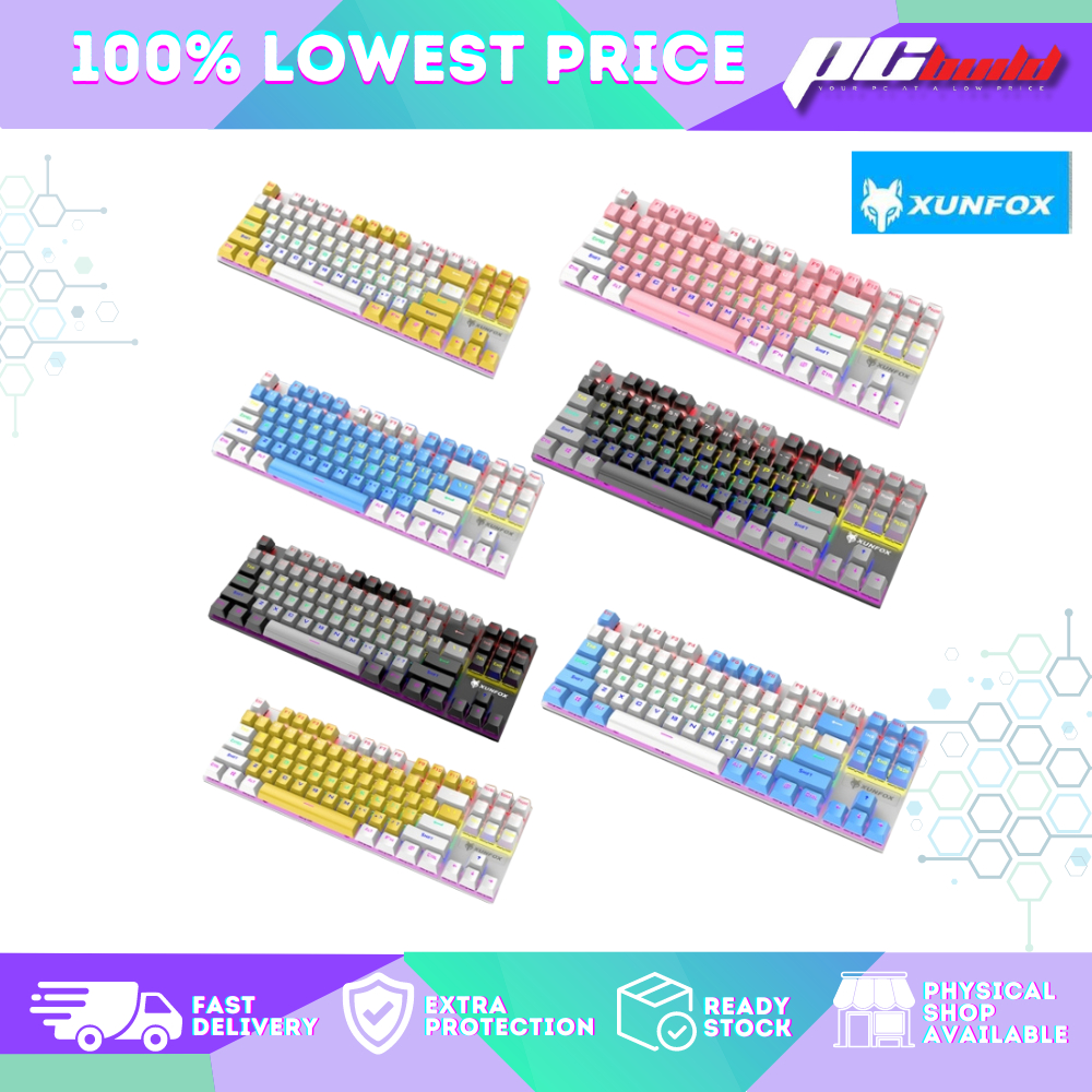 XUNFOX K80 /K10 Gaming Mechanical * คีย์บอร์ด USB Luminous Color แบบมีสาย 87 คีย์พร้อมไฟ RGB สําหรับ