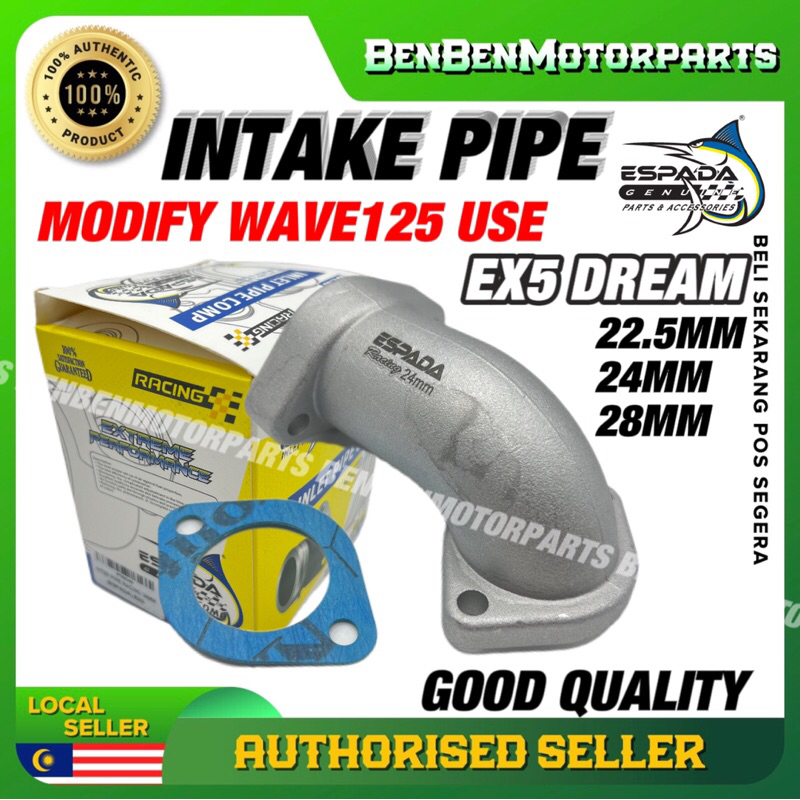 Espada RACING INTAKE PIPE 22.5MM 24MM 28MM EX5 DREAM WAVE100 CLASS1 ( utk ดัดแปลงคาร์บูเรเตอร์ WAVE125 )
