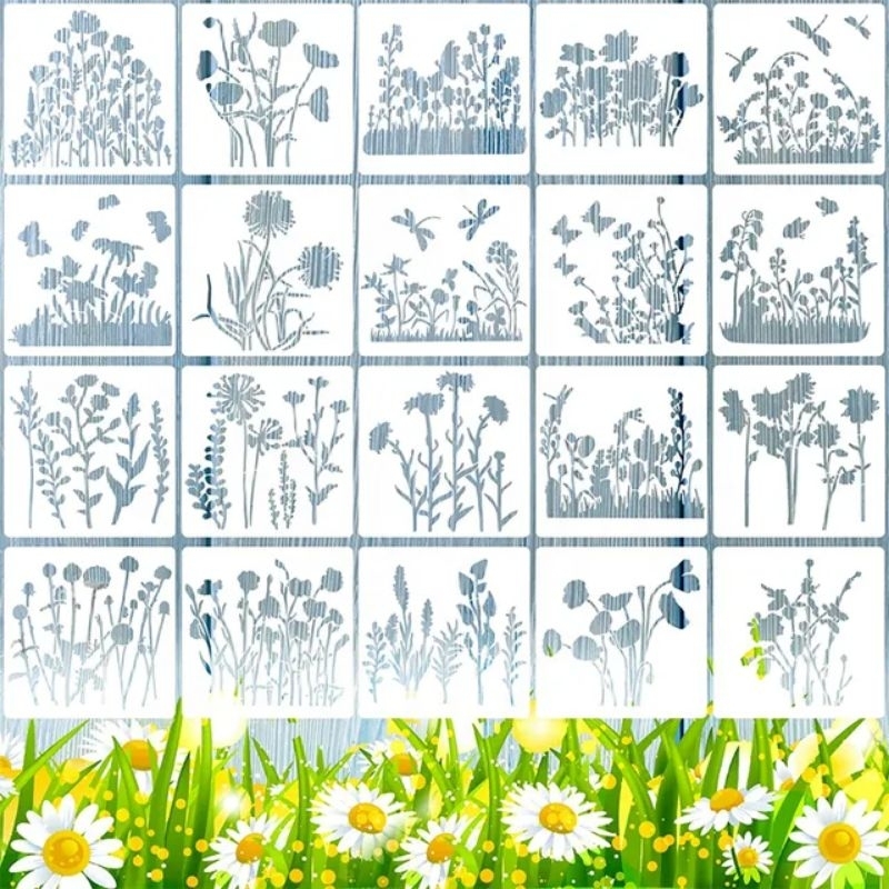 ที30. (20DESIGNS) FLOWER TEMPLATE STENCIL DRAWING