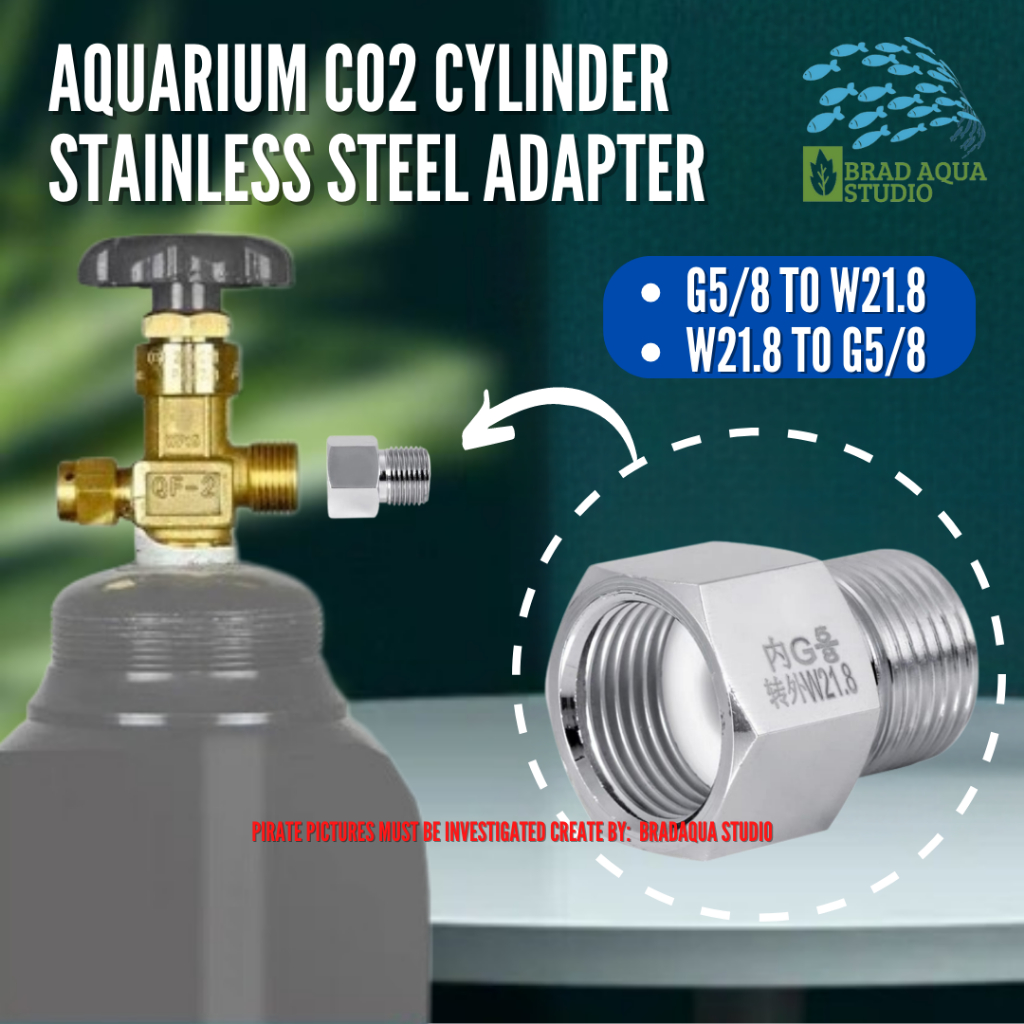 AQUARIUM CO2 กระบอกอะแดปเตอร์สแตนเลส Connector Converter G5/8 ถึง W21.8 หรือ W21.8 ถึง G5/8