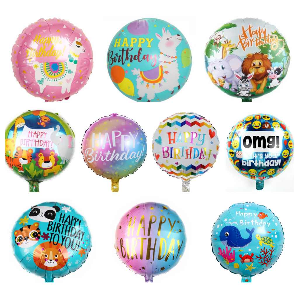 ลูกโป่งฟอยล์ HAPPY BIRTHDAY รอบ 18 นิ้ว (020-026) Animal Alpaca Emoji Party ผู้ผลิต QQ บอลลูน