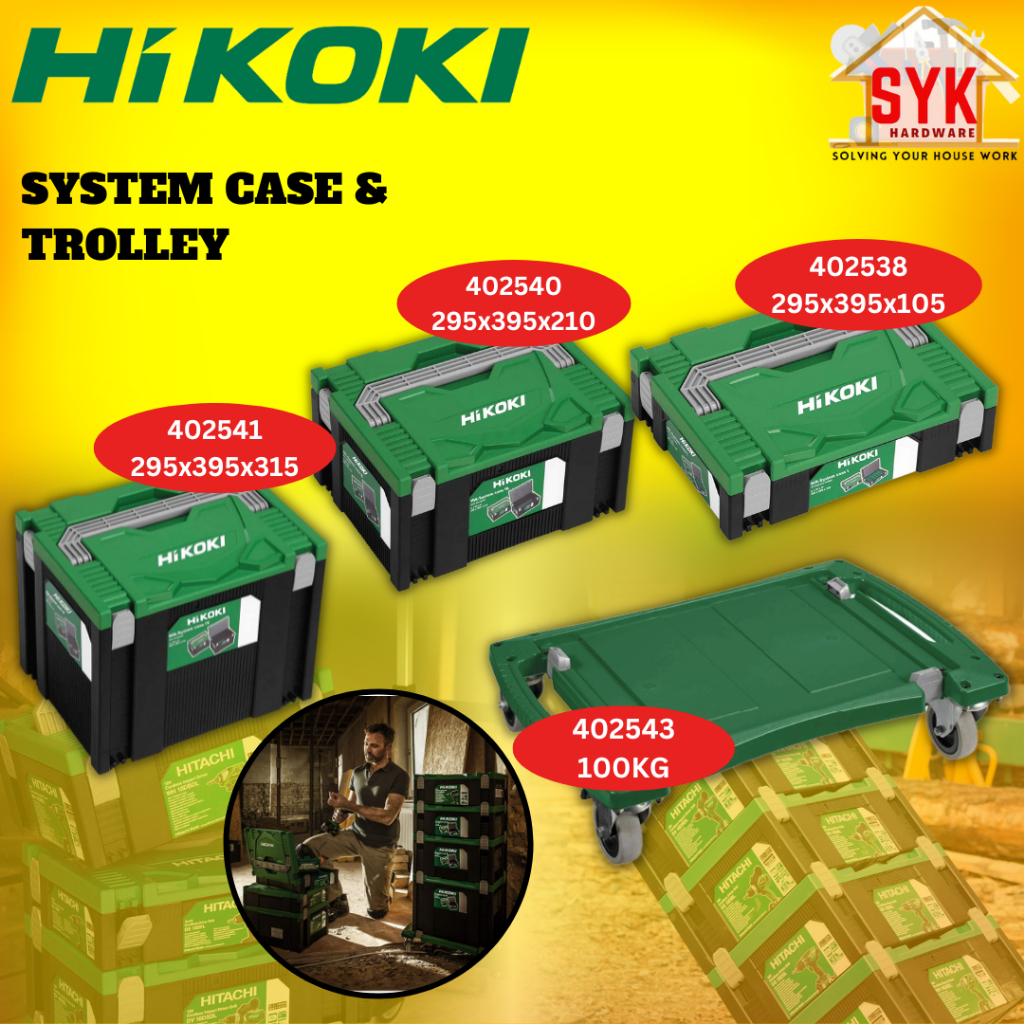SYK Hikoki Stackable Case System รถเข็นล้อเลื่อนกระเป๋าถือเครื่องมือกล่องพลาสติกเก็บ Heavy Duty Troo
