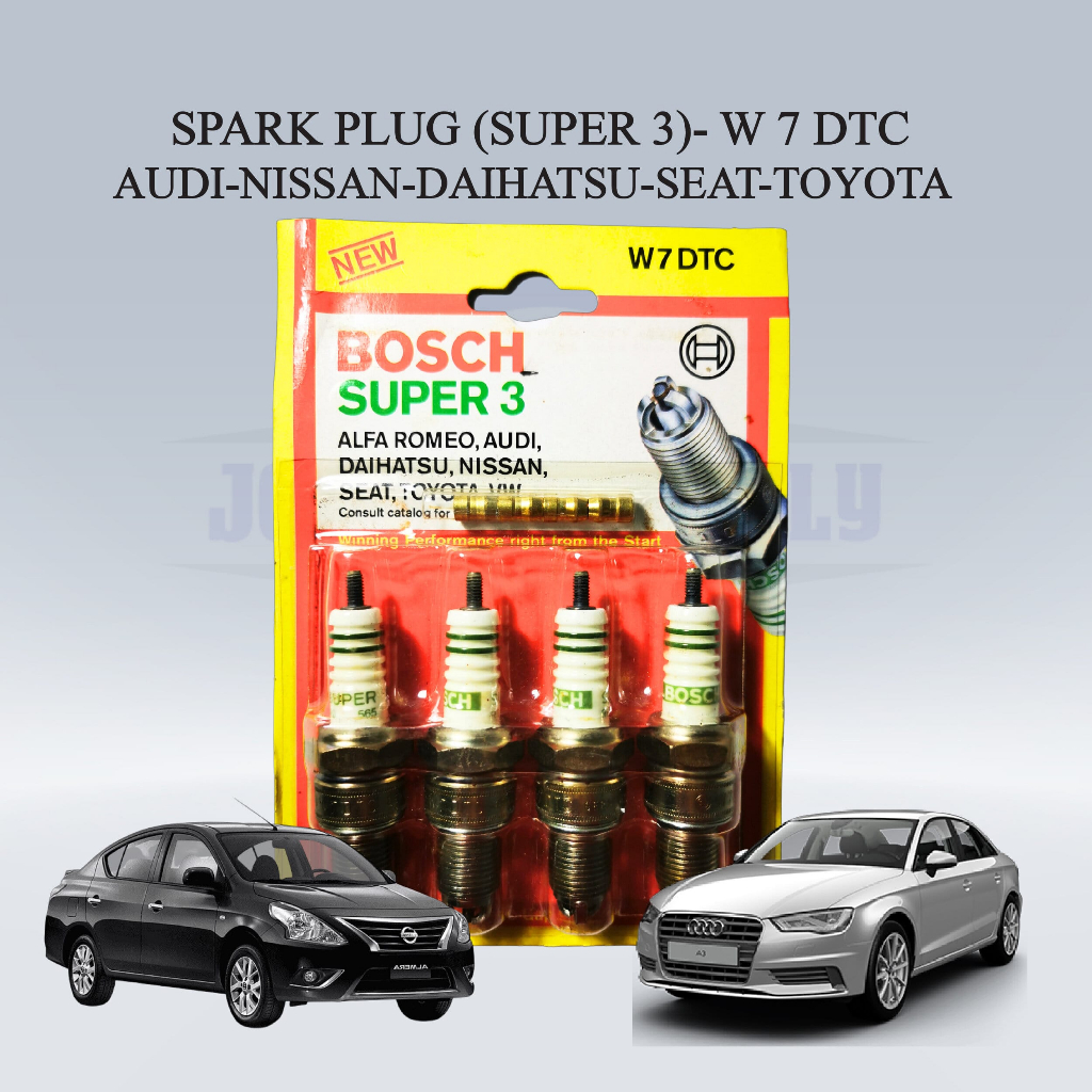 BOSCH SPARK PLUG SUPER 3 SET (4PCS) - AUDI, NISSAN, DAIHATSU, SEAT, TOYOTA - W 7 DTC