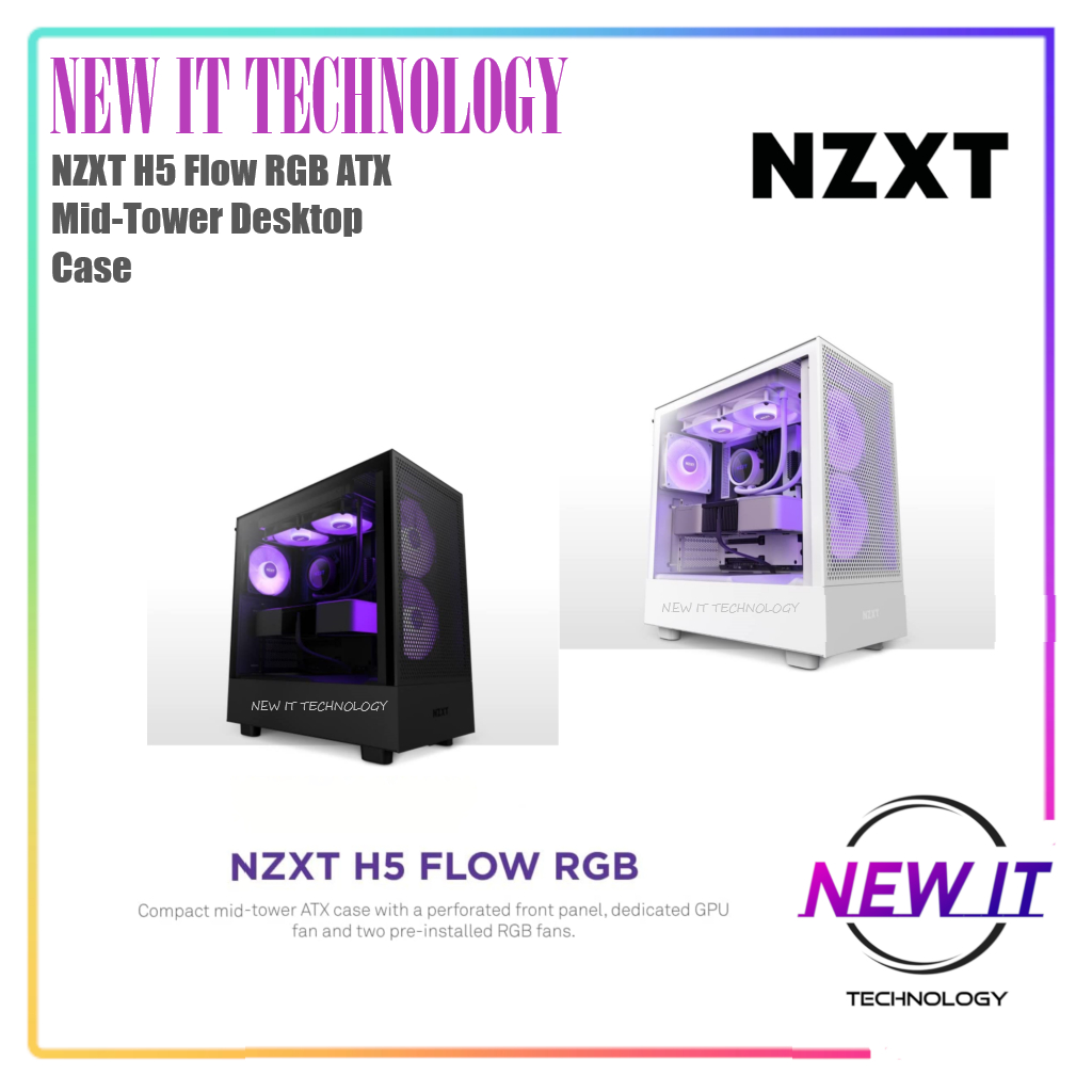 NZXT H3 FLOW MATX & H5 Flow & H5 Flow RGB ATX Compact Mid-tower Desktop PC Gaming Airflow PC Desktop