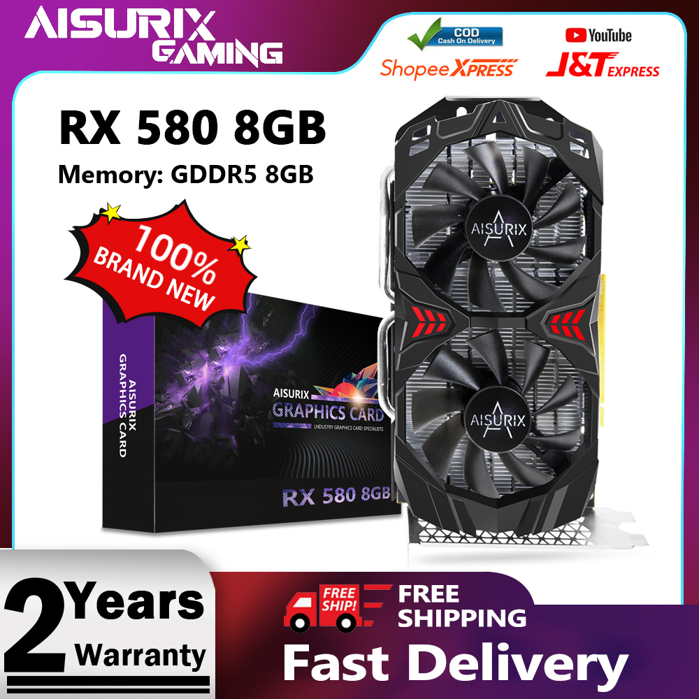 Aisurix RX 580 8GB ใหม่กราฟิกการ์ดคอมพิวเตอร์เดสก์ท็อป GPU GDDR5 AMD การ์ดเกม