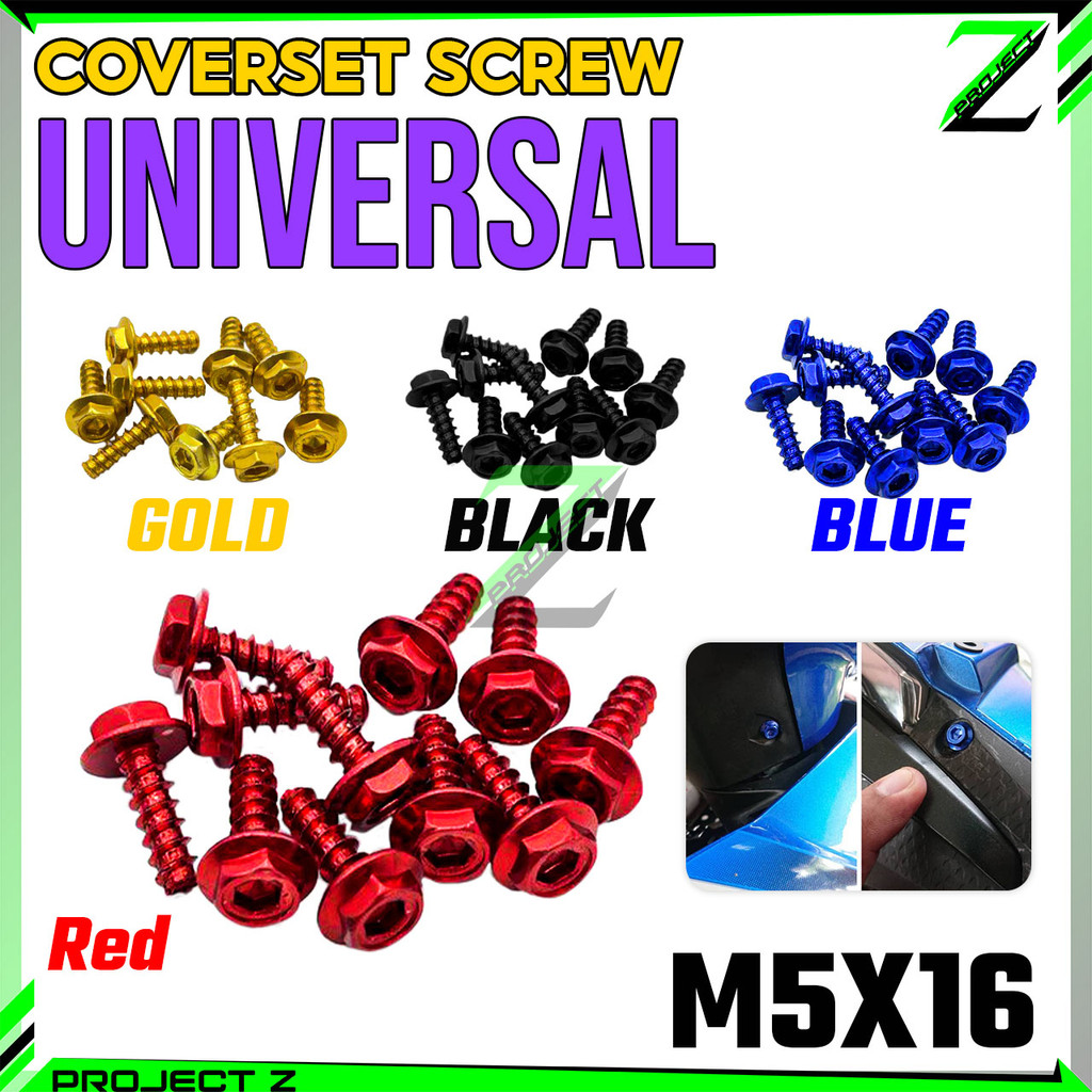 1 ชุดฝาครอบ BIJI SCREW BODY SKRU ฝาครอบชุด M5X16 TRADE KASAR UNIVERSAL NMAX155 SRL Y125 สีฟ้า