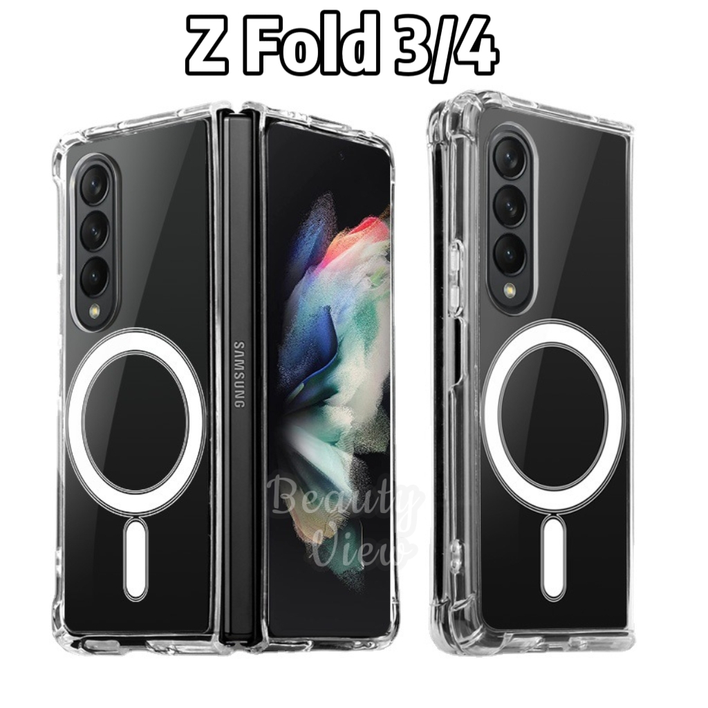 ZFold3/4 Magnetic Wireless Charging โปร่งใส TPU + PC ถุงลมนิรภัยคลุมทั้งหมดปลอกโทรศัพท์