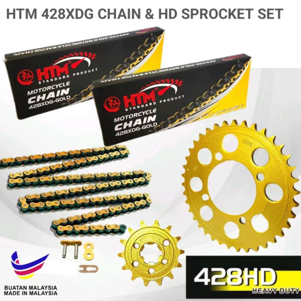 Y15-ZR 428XDG-132L HTM 428XDG โซ่ 428 ชุดโซ่ทอง SPROCKET Y15 Y16 YTZ5S YTZ5 YTZ6V YTZ5SRCB NGK RKM