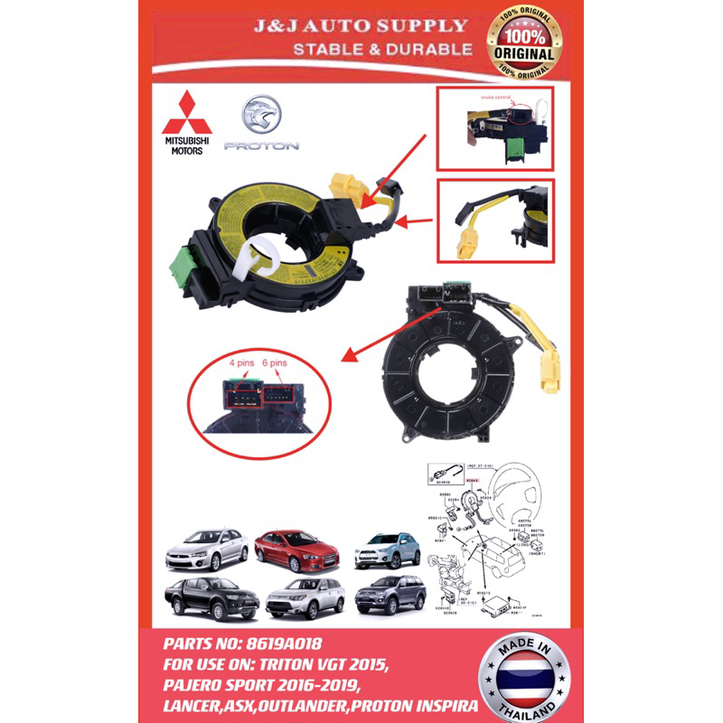 8619A018 MITSUBISHI CLOCK SPRING AIR BAG สําหรับการใช้งาน ON: TRITON VGT, PAJERO SPORT 2016-2019,LAN