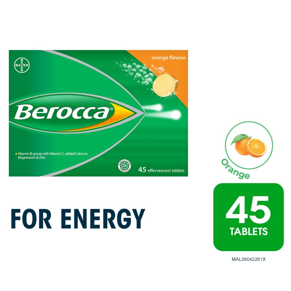 Berocca เม็ดฟู่ วิตามิน B+C สีส้ม/มะม่วง 45s / 30s / 15 Exp 2025