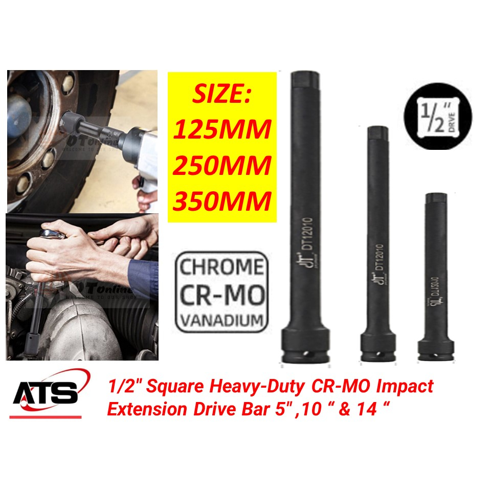 1/2'' Square Heavy-Duty CR-MO Impact Extension Drive Bar 5" , 10" & 14"