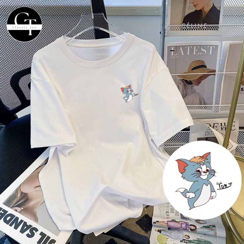 T0M และ J3RRY เสื้อยืดผ้าฝ้าย 100% พิมพ์กราฟิก COUPLE/OVERSIZED/UNISEX卡通猫和棉 T-SHIRT 情趣用装 日用装 夏เสื้อย