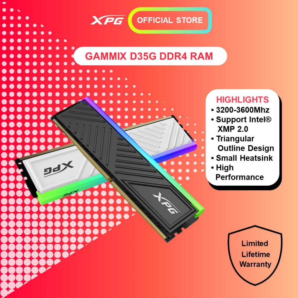 แรม ADATA D35G RGB DDR4 3200/3600 XPG (สีดํา/สีขาว) - 8GB/16GB