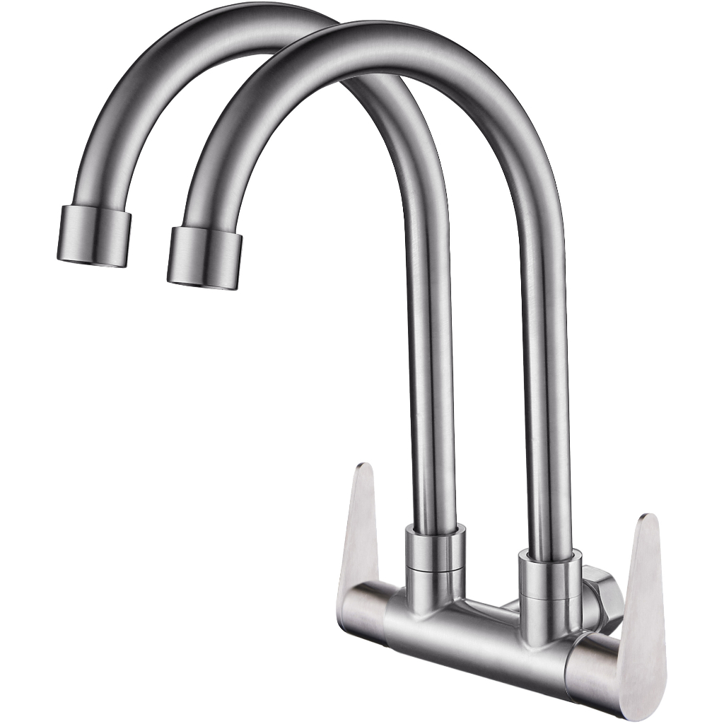 Twin Kitchen Sink Faucet ติดตั้งอ่างล้างหน้าก๊อกน้ําก๊อกน้ําห้องครัวสแตนเลสแบบยืดหยุ่น 777W/777B/663