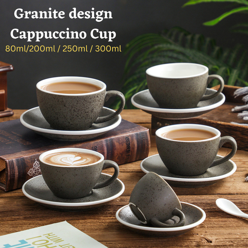 Matte Colour 220ml Style Colourful Ceramic Coffee Cup Set-Professional Bista (Cappucino,Latt