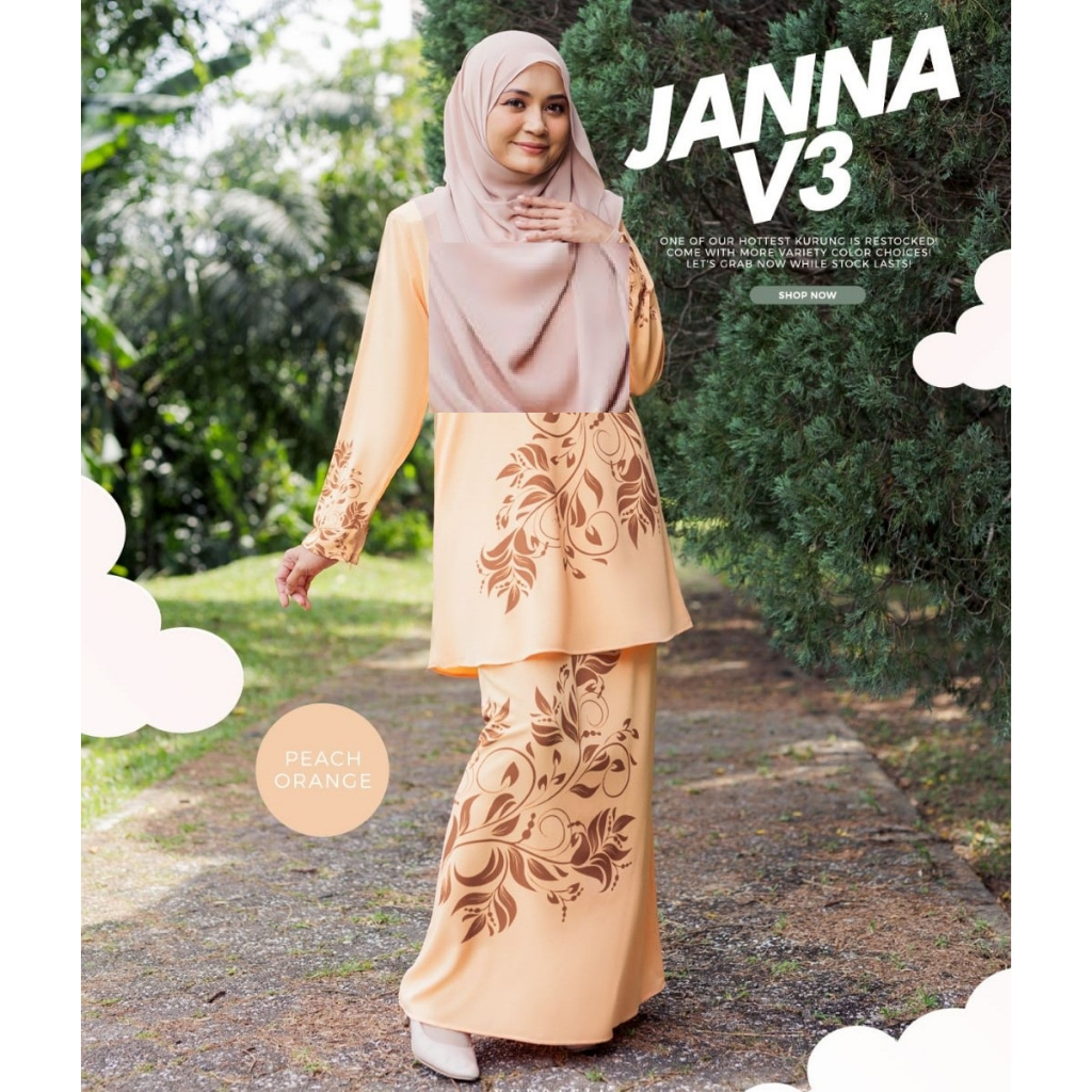 Kurung ดอกไม้พิมพ์ JHANNA V3 Dusty Green Sand Peach Orange Corn Flower Blue Poket Breastfeed