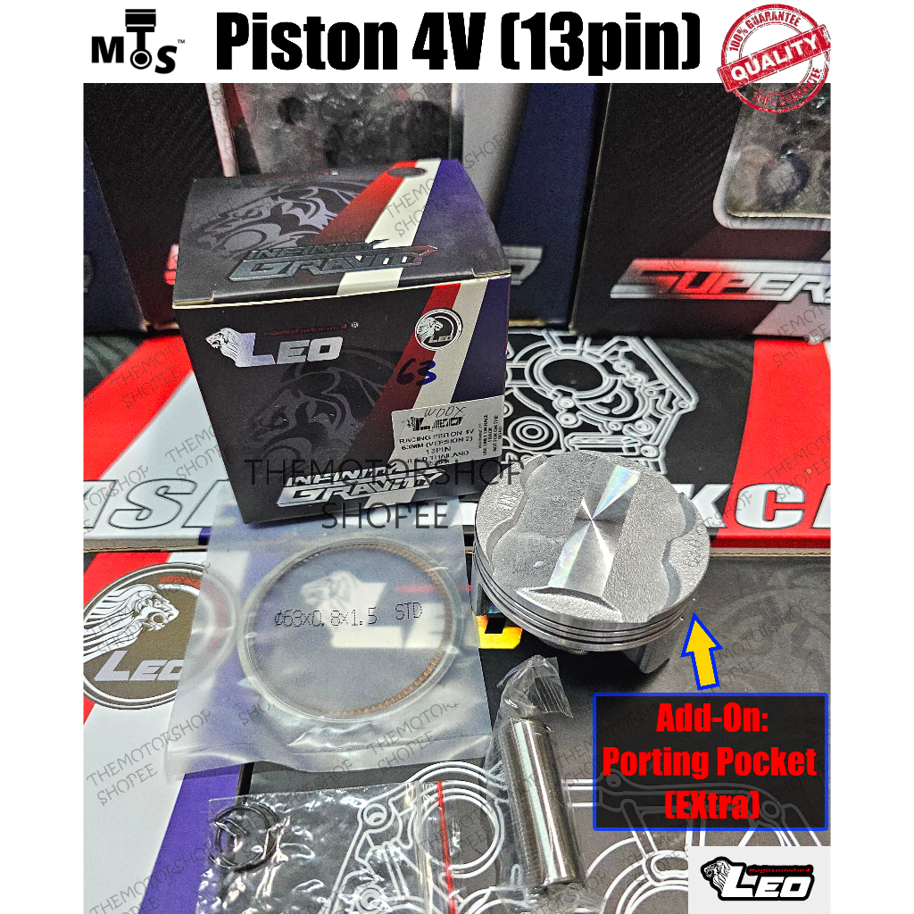 (W125 4V) LEO 68mm/65mm/63mm (V2)13PIN 4 VALVE ลูกสูบ Wave125/SRL115Fi/SRL115/W100/DREAM Racing SUPE