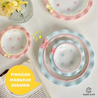 Korean Retro Three-dimensional Bowl Wavy Lace Girl Heart Ceramic Dinnerware Plate Pinggan Mangkuk