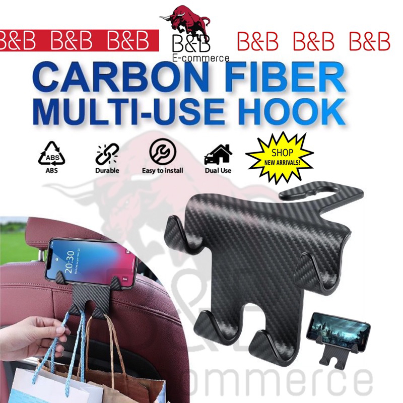 มาใหม่2 ใน 1รถที่นั่งพนักพิงศีรษะตะขอที่วางโทรศัพท์ที่นั่งกลับแขวนกระเป๋าและกระเป๋าคาร์บอนไฟเบอร์กลับที่นั่งผู้ถือ