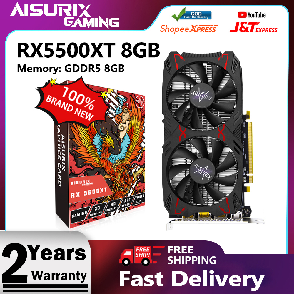 Aisurix การ์ดจอ RX 5500XT 8GB AMD 128Bit GDDR6 GPU สําหรับเล่นเกม ออกแบบศิลปะ