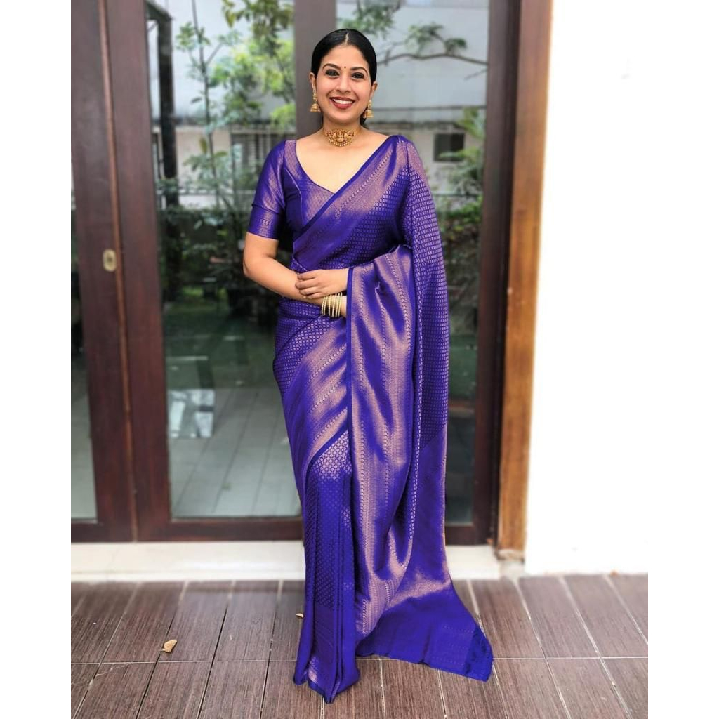 Saree Silk Saree แบบนุ่มพร้อมเสื้อ Contrast / Saree งานแต่งงานสําหรับผู้หญิง / Saree เพื่อนเจ้าสาว